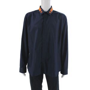 Givenchy Mens Cotton Long Sleeve Collared Button-Down Shirt Blue Size 46
